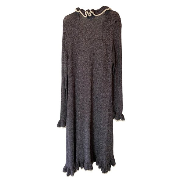 Elle Ruffled Open Front Cardigan Sweater Black & White Accent Medium - Picture 2 of 10